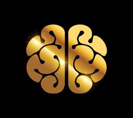 A vector Illustration on black background with gold shine effect of Golden Human Brain Logo Iconのイラスト素材