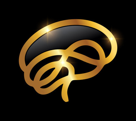 A vector Illustration on black background with gold shine effect of Golden Human Brain Logo Iconのイラスト素材