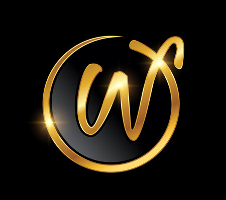 A vector Illustration on black background with gold shine effect of WF Monogram Logo vector iconのイラスト素材