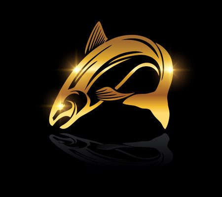 A vector Illustration on black background with gold shine effect of Golden Fish Logo Vector Iconのイラスト素材