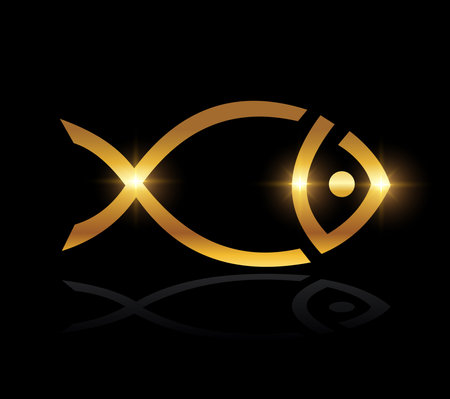 A vector Illustration on black background with gold shine effect of Golden Fish Logo Vector Iconのイラスト素材