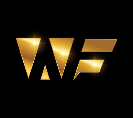 A vector Illustration on black background with gold shine effect of WF Monogram Logo vector iconのイラスト素材