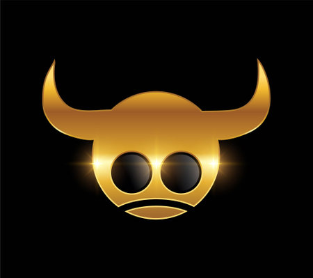 A vector Illustration of Golden Evil Face Logo Icon in black background with gold shine effectのイラスト素材
