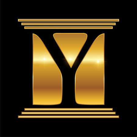 A vector Illustration of Golden Monogram Logo Initial Letter Y in black background with gold shine effectのイラスト素材