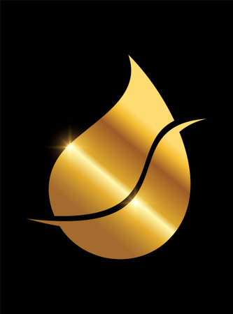 A Vector Illustration of Golden Oil Drop Logo Vector Illustration in black background with gold shine effectのイラスト素材