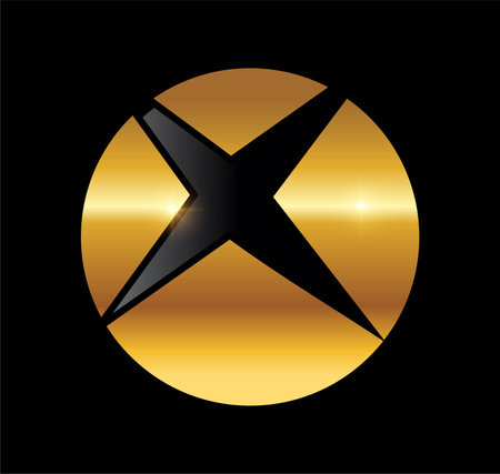A Vector Illustration of Golden Monogram Logo Initial Letter X Illustration in black background with gold shine effectのイラスト素材