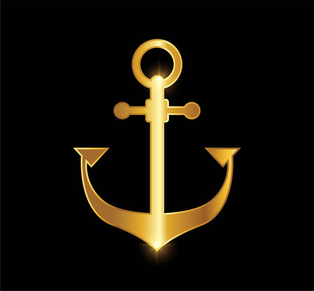 Golden anchor Logo Vector Icon vector illustration in black backgroundのイラスト素材