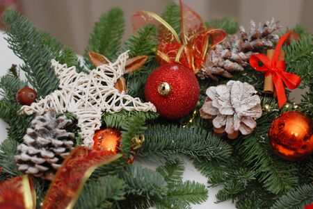 isolated Fir branches with Christmas tree balls.の写真素材