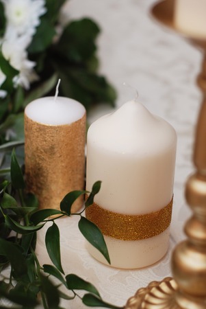 Decorative candle with gold stripeの写真素材