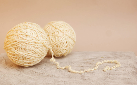 Wool coils for knitting. Winter mood background.の写真素材