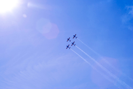 Airplanes flying in the sky with beautiful sunrises