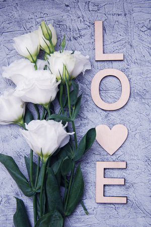 White Flowers Isolated on gray background. Eustoma flower bouquet.の写真素材