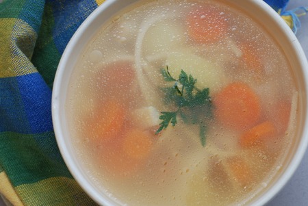 Chicken Soup with Vegetables and noodles. Closeの写真素材