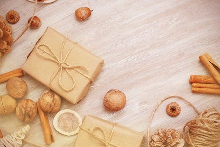 Kraft Paper Gift box with ribbon bowの写真素材