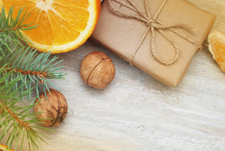 Christmas gift or present box. Kraft paperの写真素材