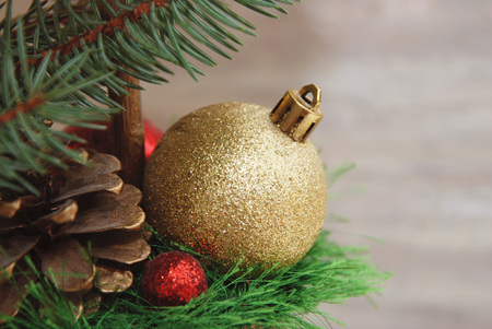 Golden fir tree toy ball. Cristmas Decoration.の写真素材