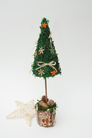 Christmas tree and decorations isolated on white background. Vertical Image.の写真素材