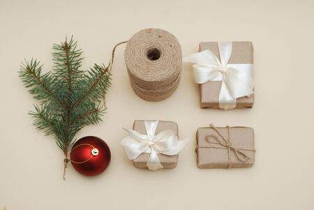 Christmas Background with Christmas Decoration, Red Ballの写真素材