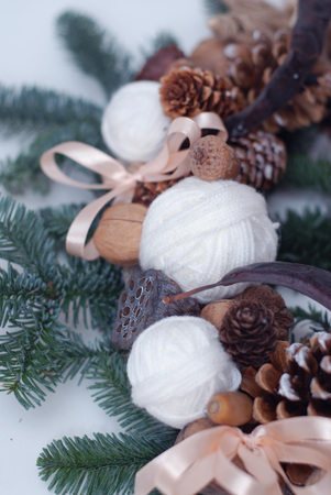 Rustic Nature Components Cristmas Wreath Eco Decorations. Vertical Image.の写真素材