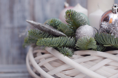 Winter or Christmas centerpiece wreath with candlesの写真素材