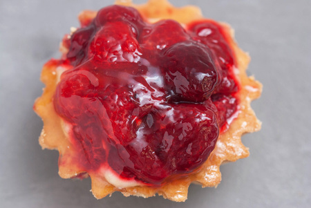 Appetizing Tartlets with Cream and Strawberries. Cream, Dessert Basket Cake.の写真素材
