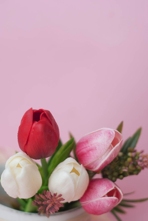 Bunch of Tulips Flowers with Copy Paste. Vertical Image. Copy Paste for Text.の写真素材