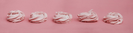 Pink Strawberry Homemade Zephyr or Marshmallow on Pink Background. Marshmallow, Meringue, Zephyr. Baner.の写真素材