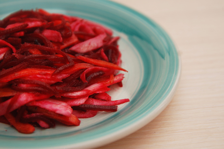 Salad Diet fitness Health Carrot and Raw Beet wit fork rustic Table Isoaltedの写真素材