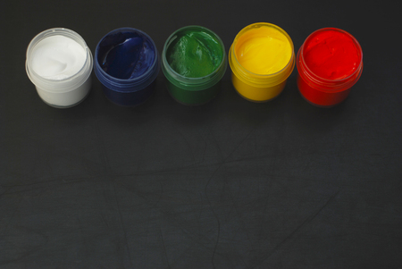 Colorful Paints School Supplies Black Chalkboard Isoaltedの写真素材
