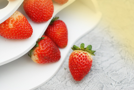 Fresh Summer Strawberries Isolated on Textured Gray Background. Fuits and Vitamines.の写真素材