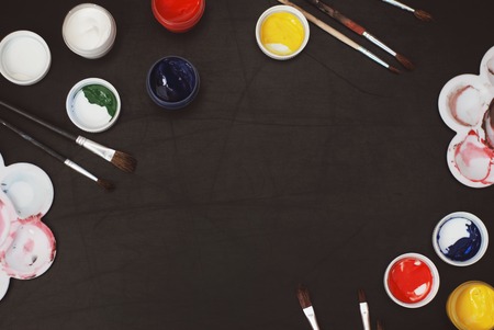 Colorful Paint Isolated Brushes Chalkboard black copy space School Educationの写真素材