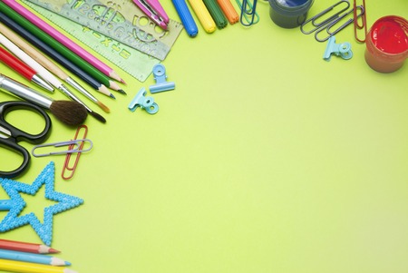 Back to School. School Supplies Green Board. Education, Studing and Education Concept.の写真素材