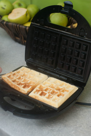 Homemade Belgian Waffle in a Waffle Maker. Breakfast. Healthy food.の写真素材