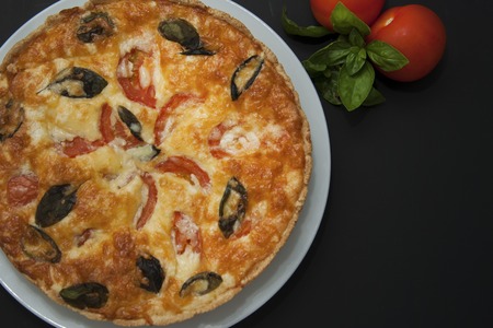 Quiche Tart Pie with Tomatoe, ,Spinach, Cheese. Foods and Pastries Isoalted