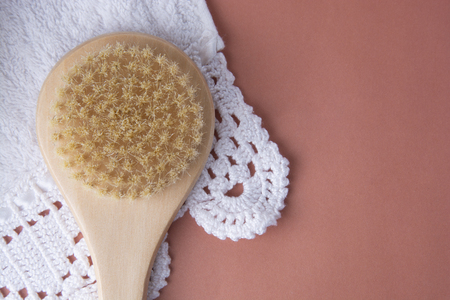 Zero waste bathroom accessories, natural sisal brush. Eco body, showers brush.の写真素材