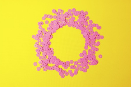 Abstract glamm, fashion, stylish background with copy space. Saprkle pink metal glittered sequins....