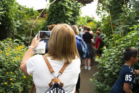 London, United Kingdom. August 22, 209 - Tourist, peoples from back, taking pictures of butterflies...