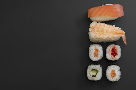 Japanese seafood sushi set on blackの写真素材