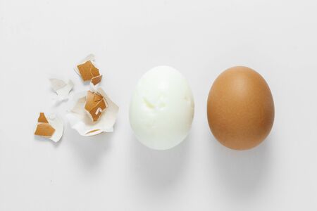 Boiled egg isolated on white background, top view