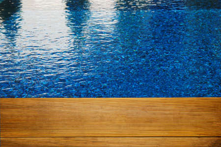 Swimming pool template with wooden planks, summer holidays concept. Copy space.の写真素材