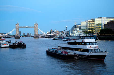 London, U.K. August 22, 2021. Famous Tower Bridge at night, dark blue skyの写真素材