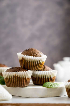 Spinach muffins. Healthy, vegan freshly baked green muffinの写真素材