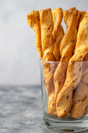 Cheese breadsticks in glass snack foodの写真素材