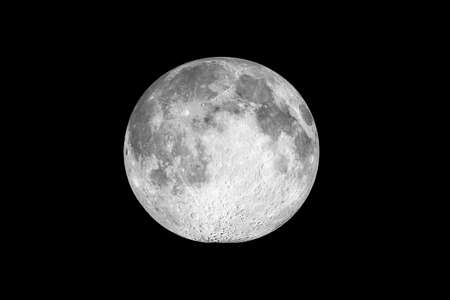 Full moon seen with a telescope from northern emisphere - Isolated overblack background