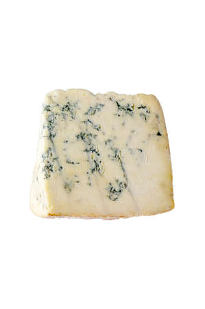 Blue cheese, dor blue or roquefort mold cheese slice isolated on white