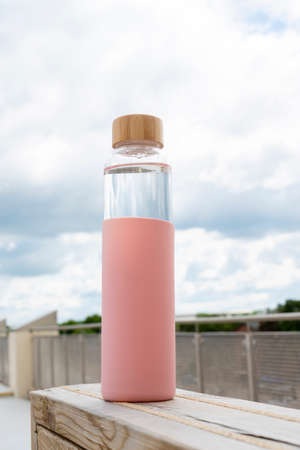 Water glass drinking bottle outdor scene day lightの写真素材