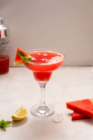 Watermelon Martini cocktail with fresh mint. Summer delicious refreshing drinksの写真素材