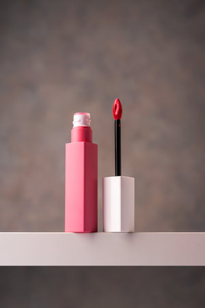 Liquid lipgloss applicator and tube, beauty make up product.の写真素材