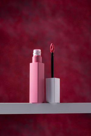 Liquid lipgloss applicator and tube, beauty make up product.の写真素材