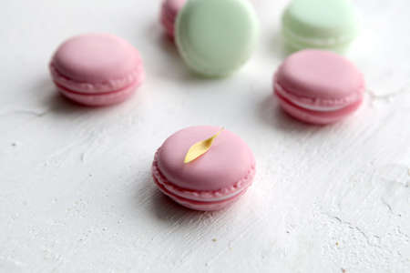 A french sweet delicacy, macaroons variety closeup.macaroon colourful texture.の写真素材
